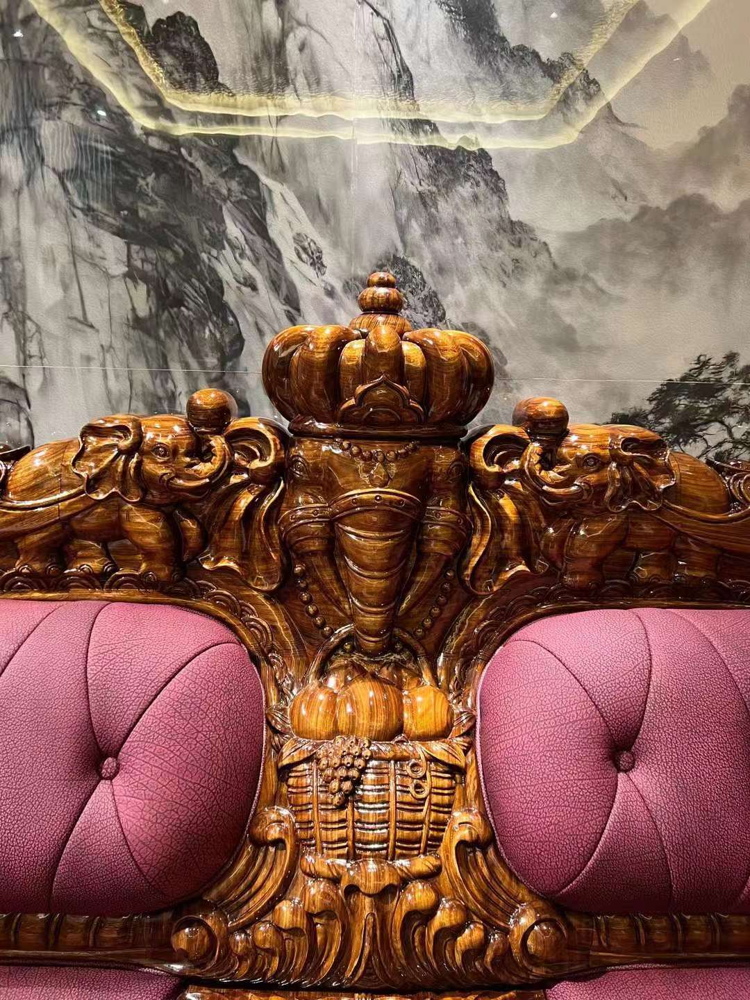 Luxury king ebony wood leather sofa living room sofa set