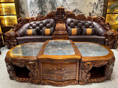 Luxury king ebony wood leather sofa