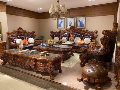 Luxury king ebony wood leather sofa king sofa set