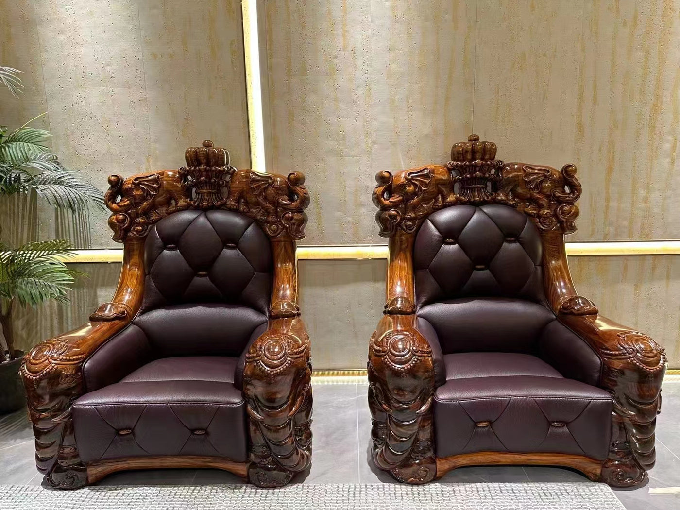 Luxury king ebony wood leather sofa