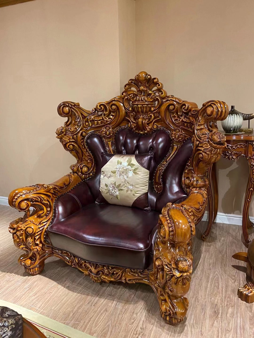 Luxury king ebony wood leather sofa king sofa set