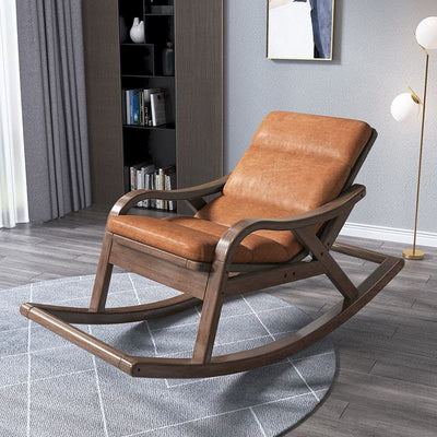 Solid wood rocking leather chair