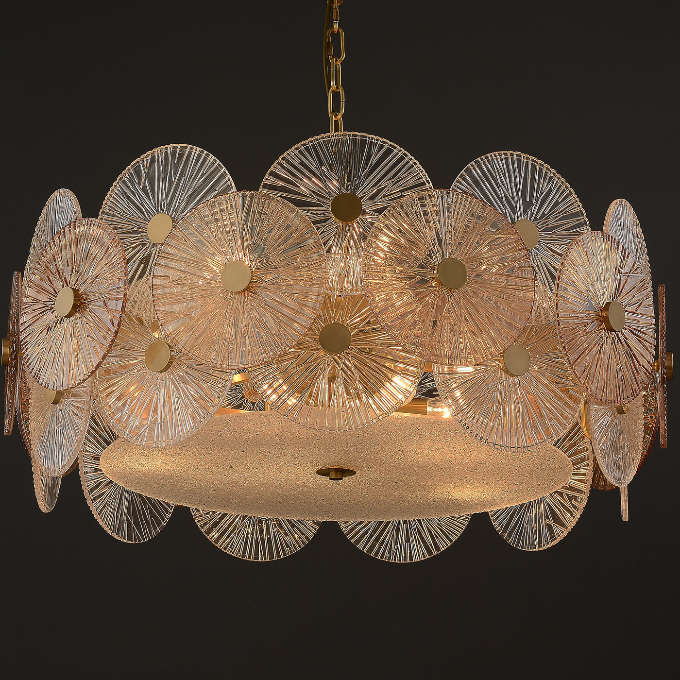Round Transparent Wheel Brass Chandelier