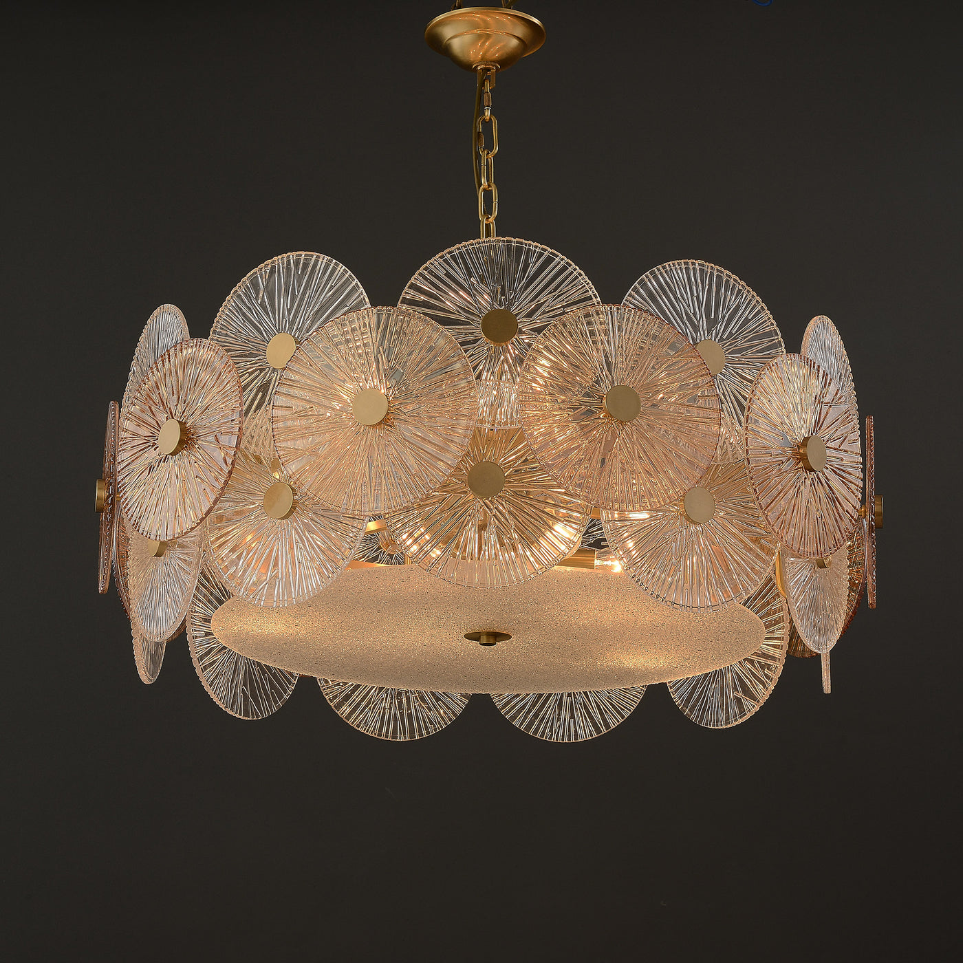 Round Transparent Wheel Brass Chandelier