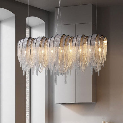 Hand-Woven Aluminum Chain Tassel Chandelier