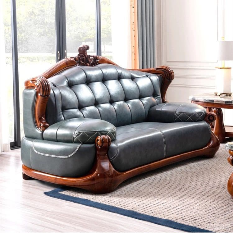 Ebony wood leather luxury sofa combination