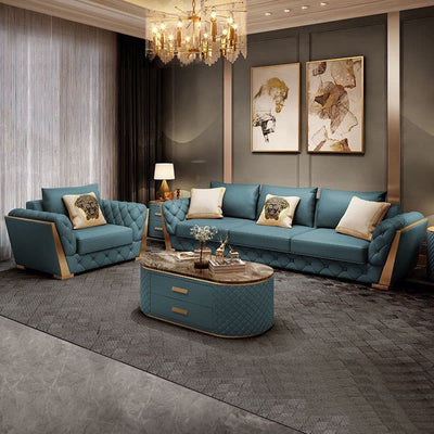 White/Blue Modern Leather Luxury Sofa