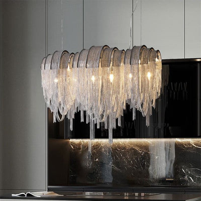 Hand-Woven Aluminum Chain Tassel Chandelier