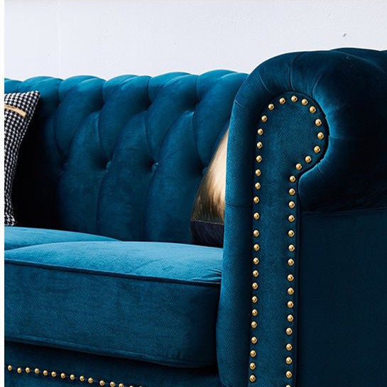 Blue Fabric sofa Living room couch with rivets