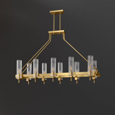 Modern Geometrical Clear Glass Brass Chandelier