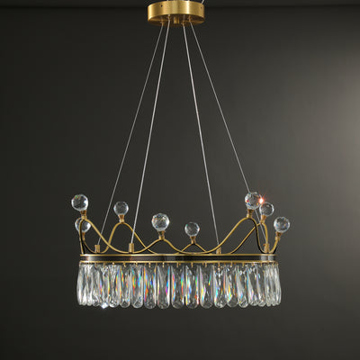 Creative Crown Crystal Round Golden Lamp Body Modern Chandelier