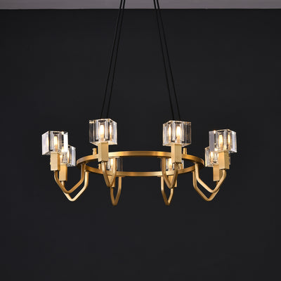 8 Light Round Cube Crystal Chandelier