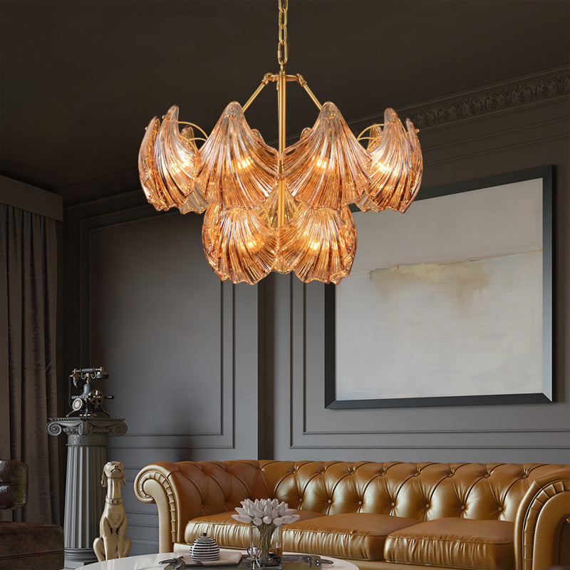 Amber Shell Two-layer Round Chandelier D24"