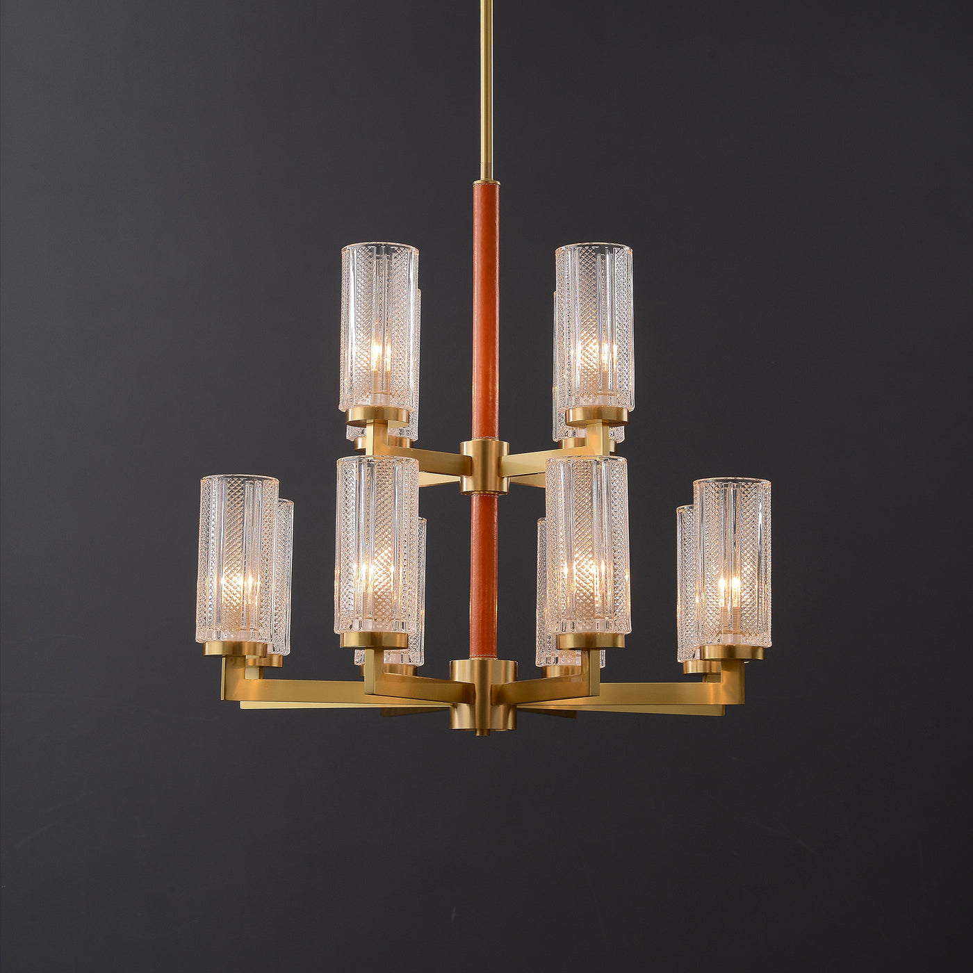 Double layer Blue Leather glass chandelier