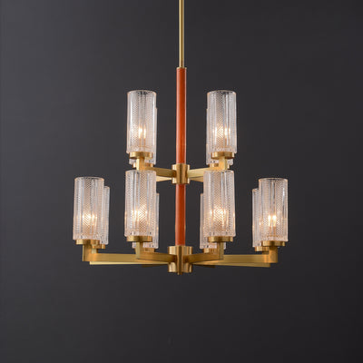 Double layer Blue Leather glass chandelier