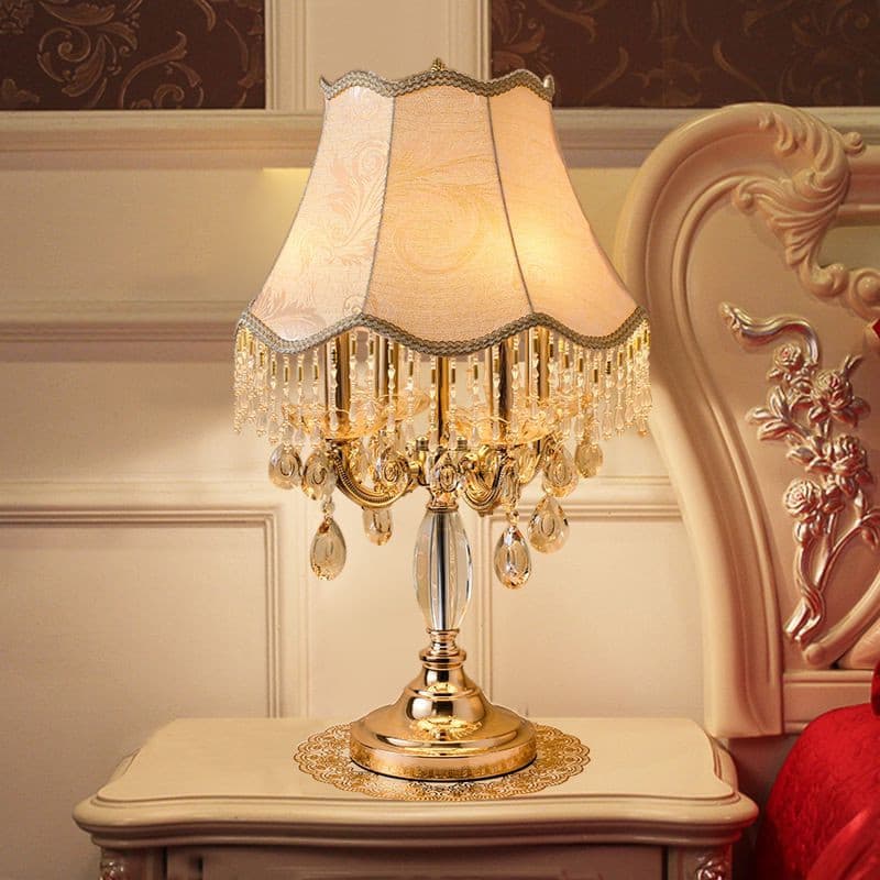 Printed fabric gold table lamp