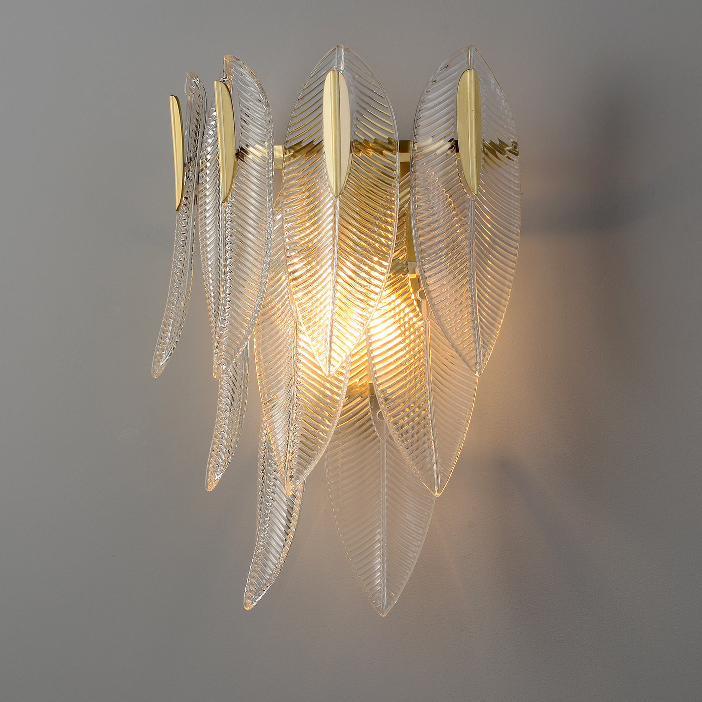 Transparent Leaves Brass Glass Wall Sconce