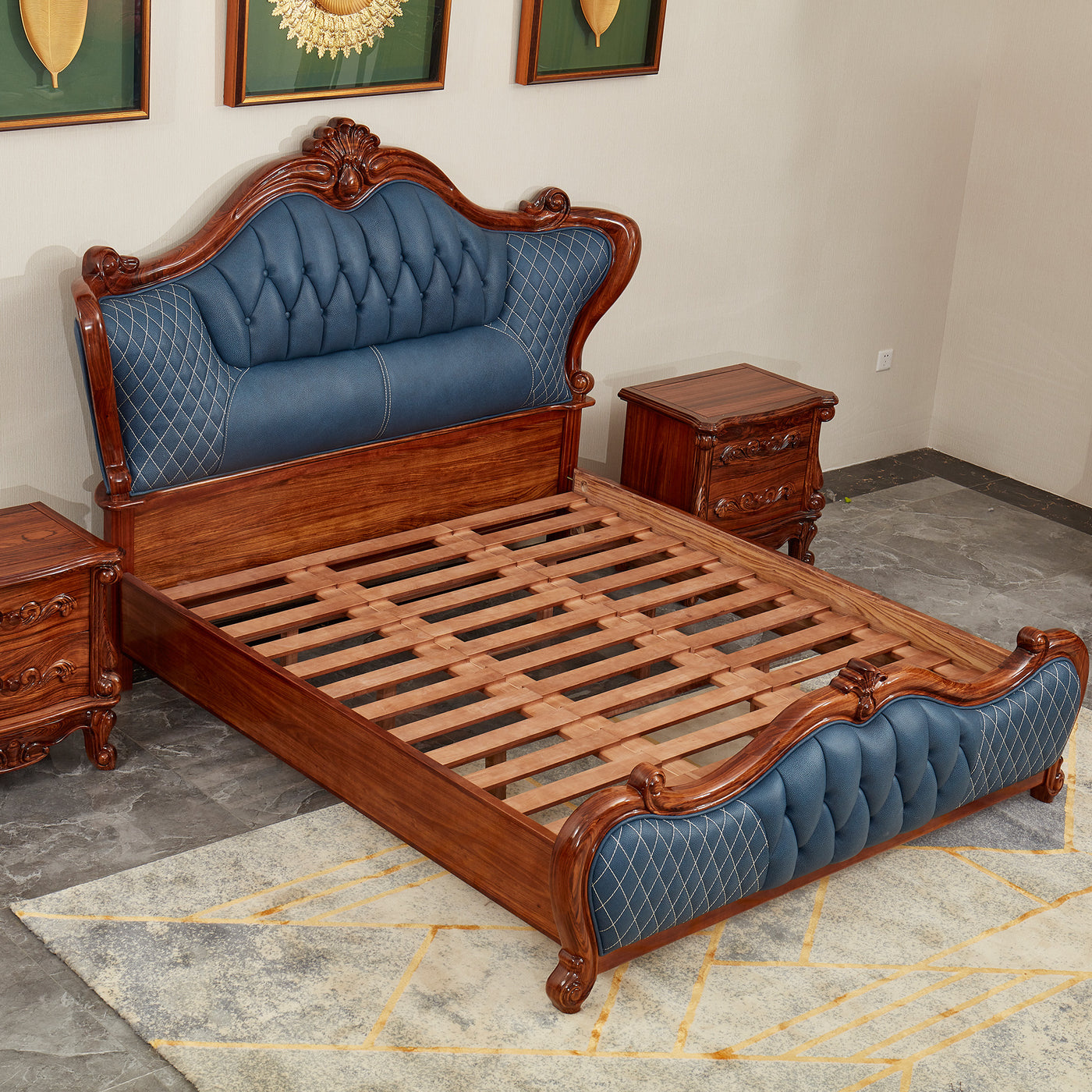 Luxury ebony wood leather bed