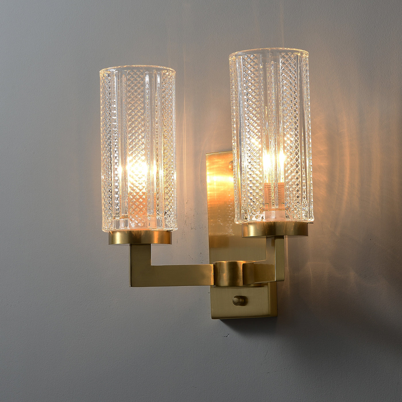 2-Lights Transparent Glass Wall Sconce