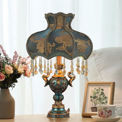 Printed fabric blue table lamp