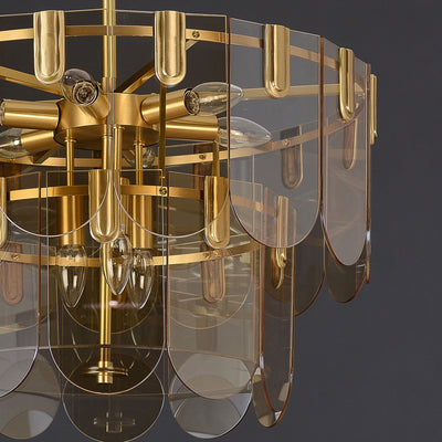 Amber Brass Glass Chandelier