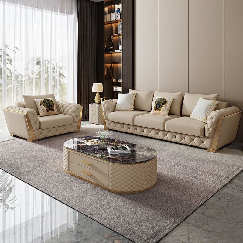 White/Blue Modern Leather Luxury Sofa