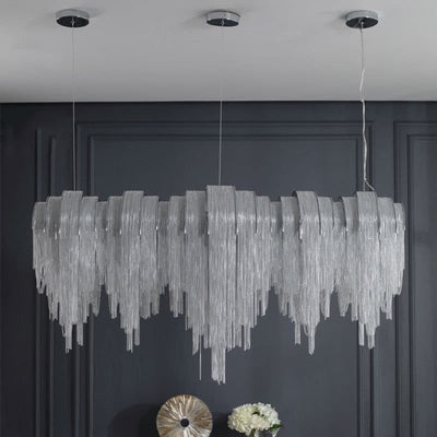 Hand-Woven Aluminum Chain Tassel Chandelier