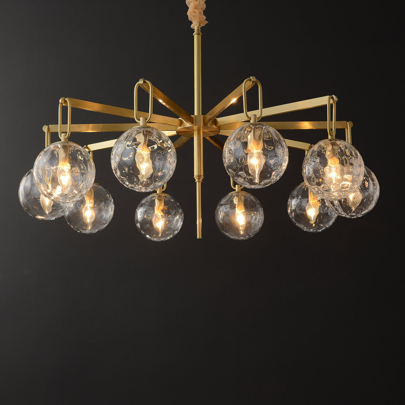 10 Lights Glass Round Ball Modern Brass Chandelier