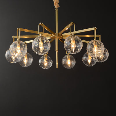 10 Lights Glass Round Ball Modern Brass Chandelier