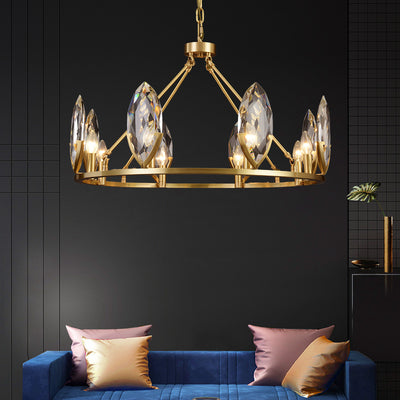 Round Leaf Brass Crystal Chandelier
