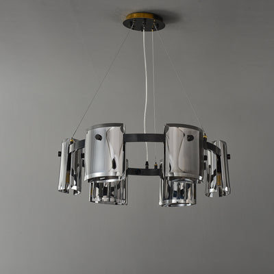 Smoke grey Faceted Crystal Glass Round Chandelier D24"