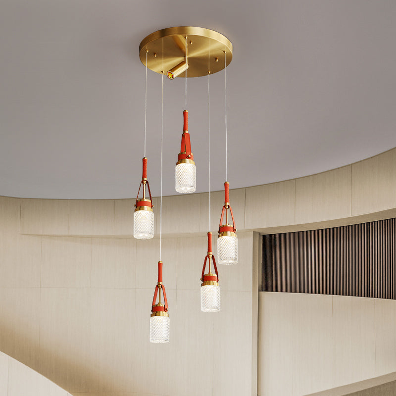 Creative red leather chandelier