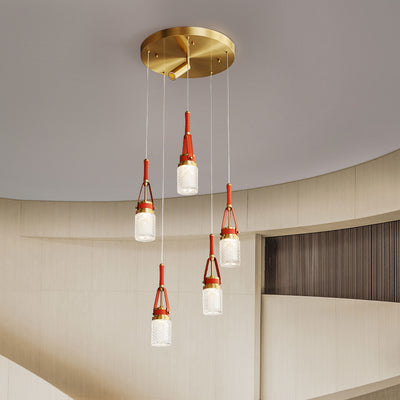 Creative red leather chandelier