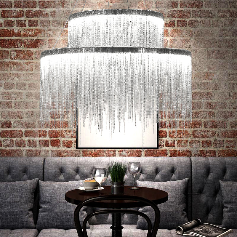 Silver double layer tassel chain chandelier