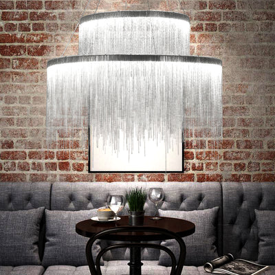 Silver double layer tassel chain chandelier