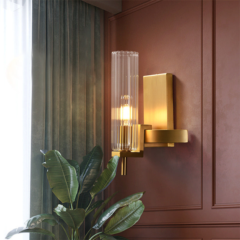 Modern Geometrical Clear Glass Brass Wall Sconce