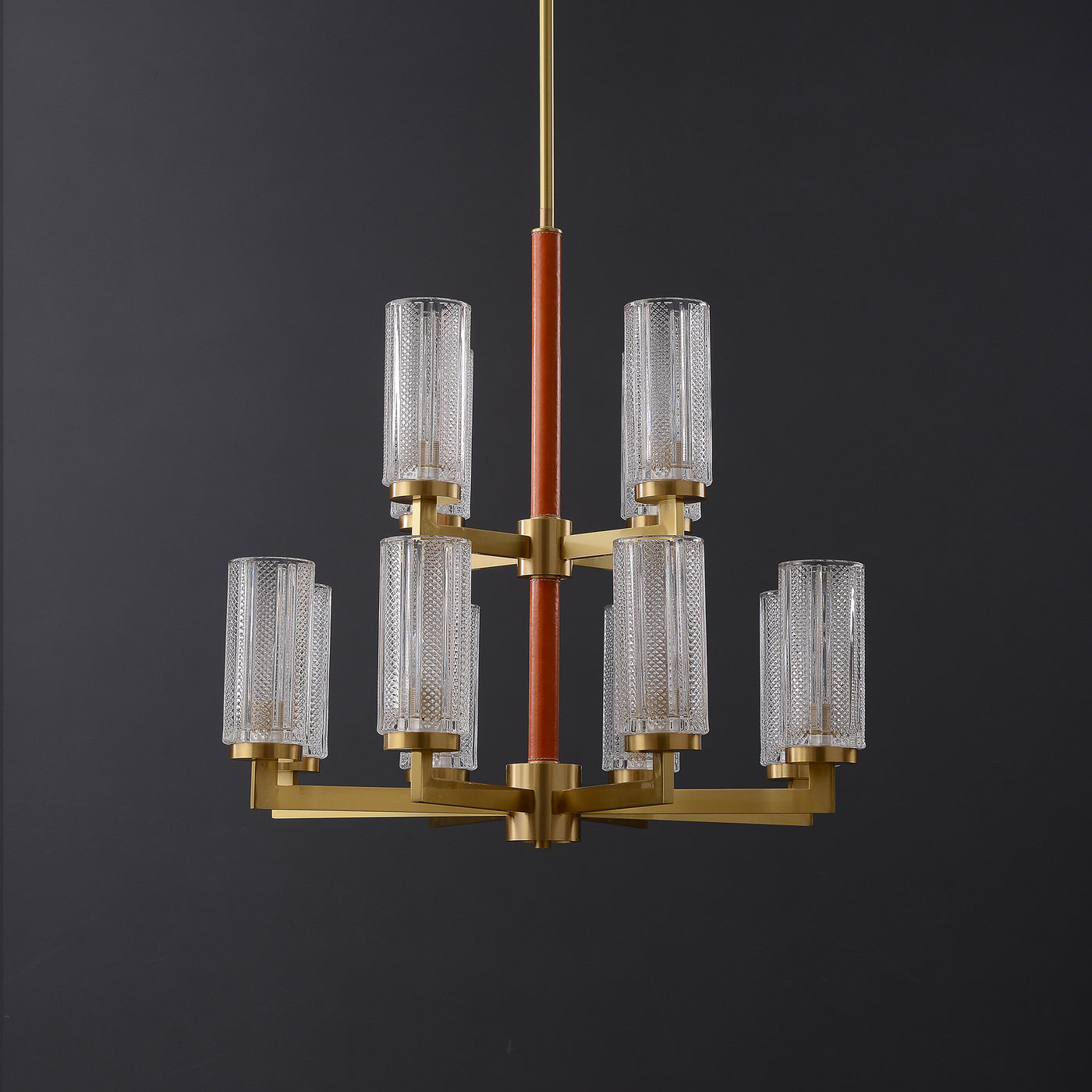 Double layer Blue Leather glass chandelier