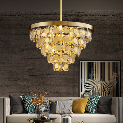 Conical Gold Coin Crystal Chandelier