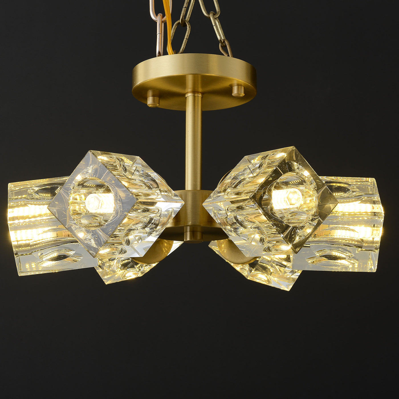 6-Lights Crystal Square Round Chandelier