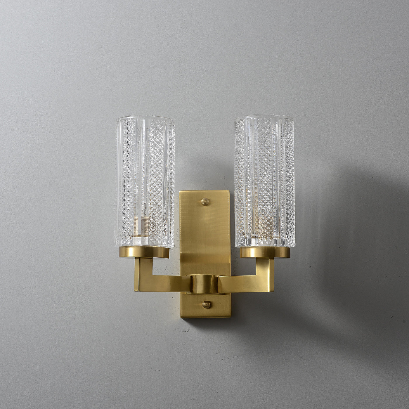 2-Lights Transparent Glass Wall Sconce