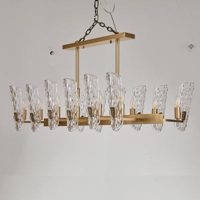 Water pattern glass rectangle gold chandelier