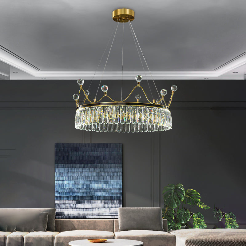 Creative Crown Crystal Round Golden Lamp Body Modern Chandelier