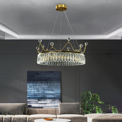 Creative Crown Crystal Round Golden Lamp Body Modern Chandelier