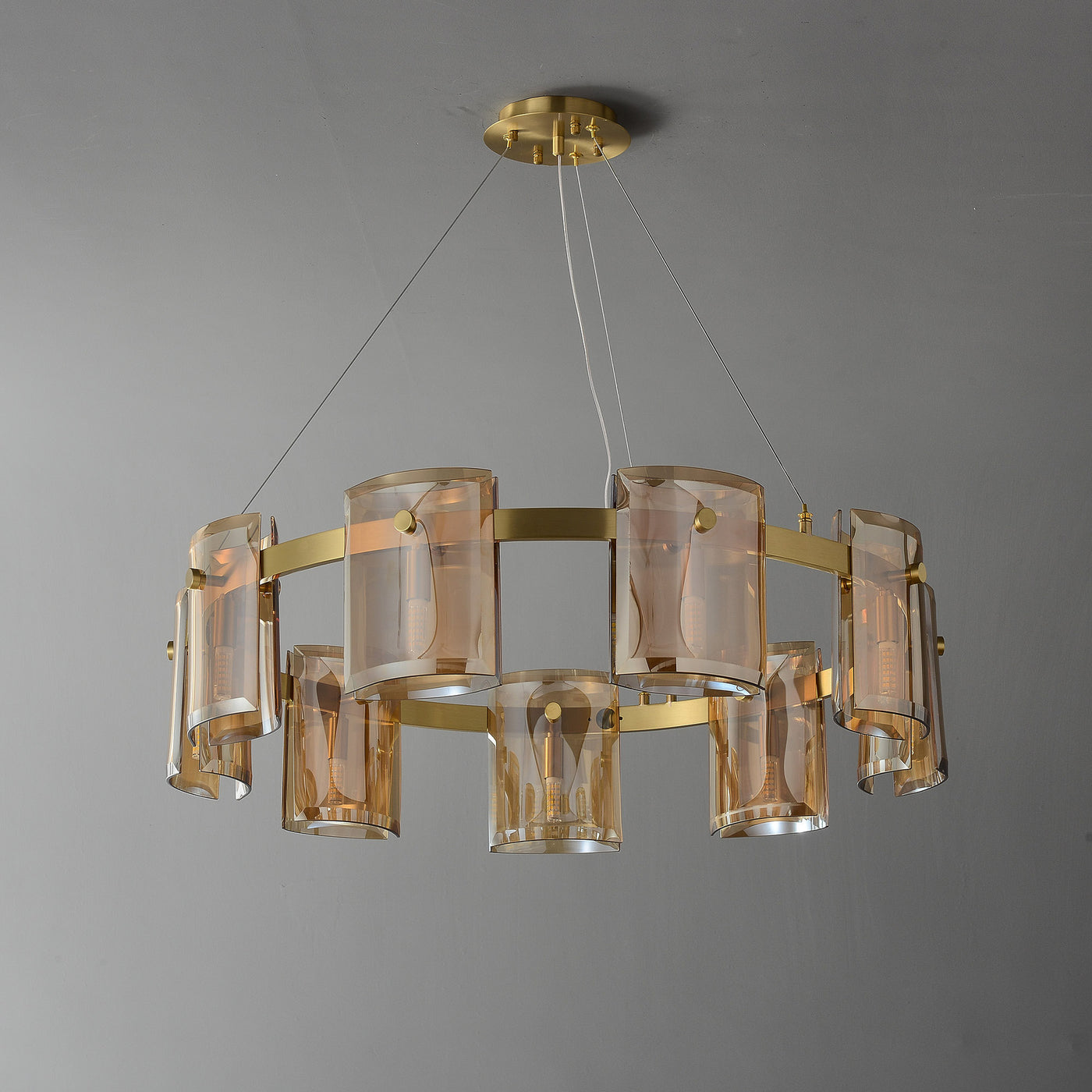 Smoke grey Faceted Crystal Glass Round Chandelier D32"
