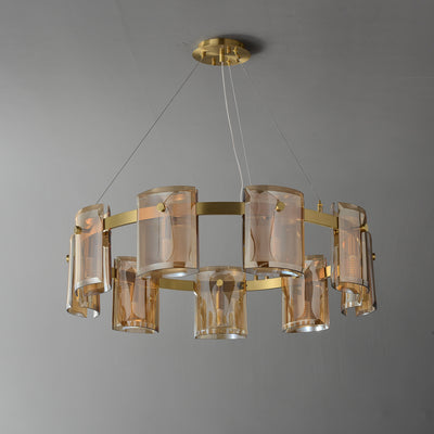 Smoke grey Faceted Crystal Glass Round Chandelier D32"