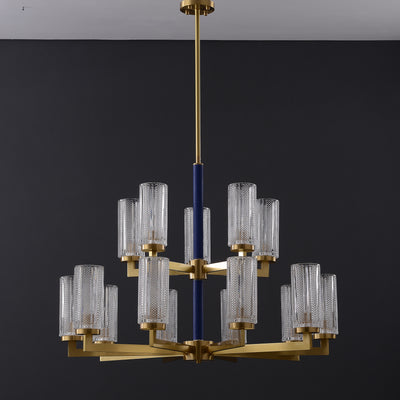 Double layer Blue Leather glass chandelier