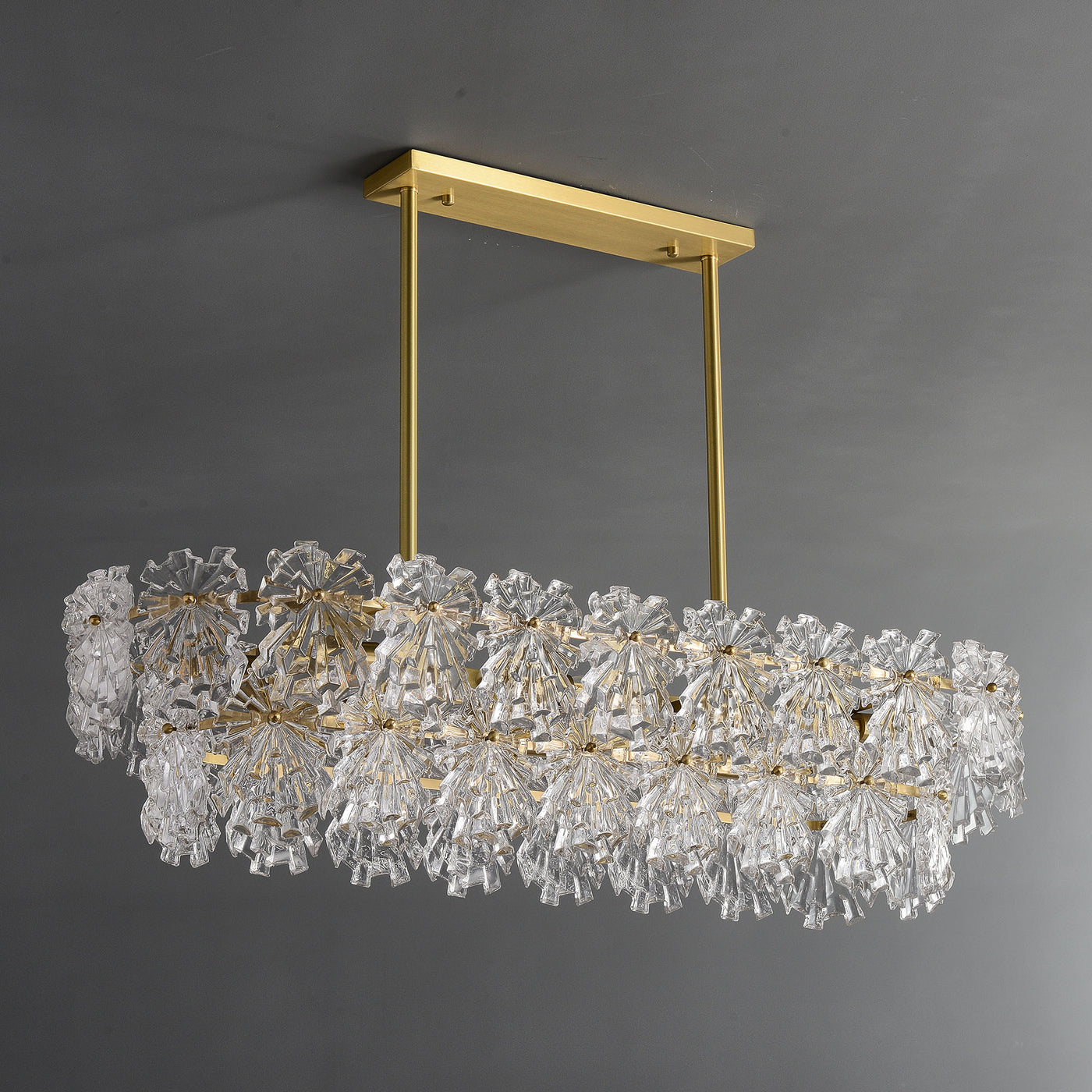 Postmodern luxury and full copper Snow glass rectangular chandelier