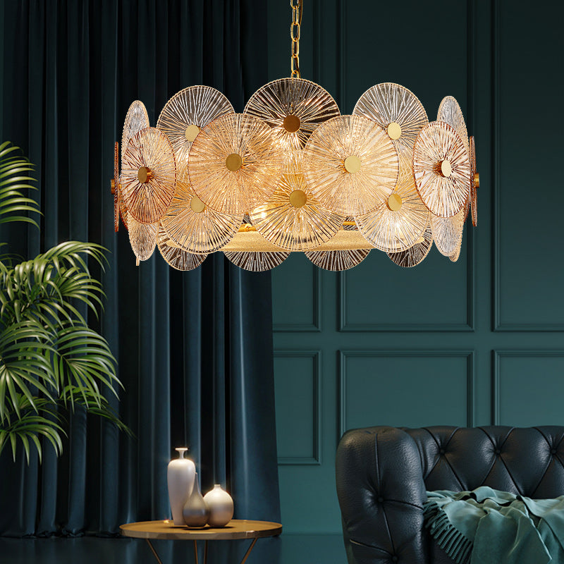Round Transparent Wheel Brass Chandelier
