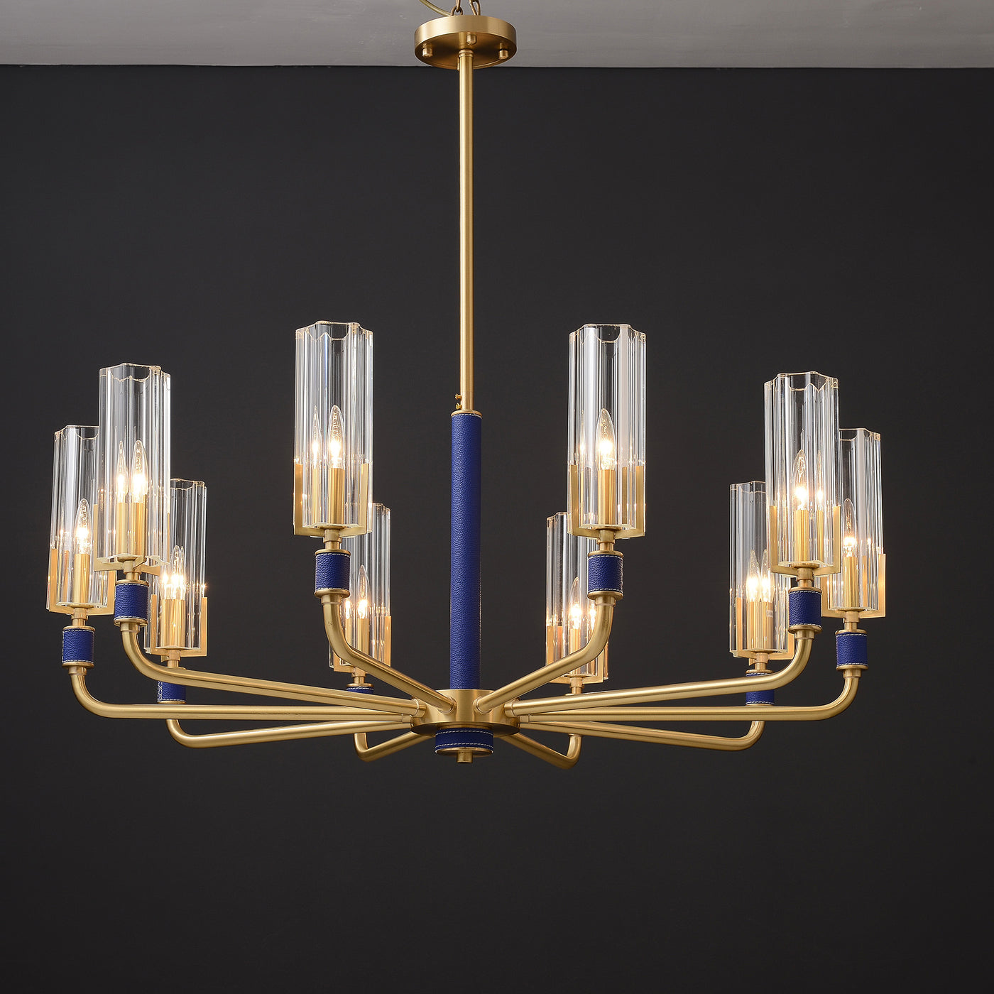 Crystal Grass Cup Round Blue leather chandelier