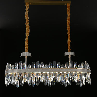 Long Crystal Rectangle Golden Lamp Body Modern Chandelier